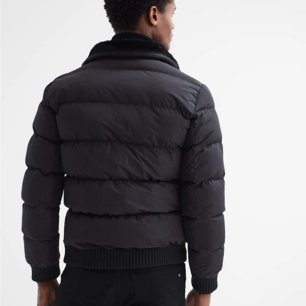 Reiss Black Frost Faux Fur Trim Puffer Jacket - Picture 5 of 5